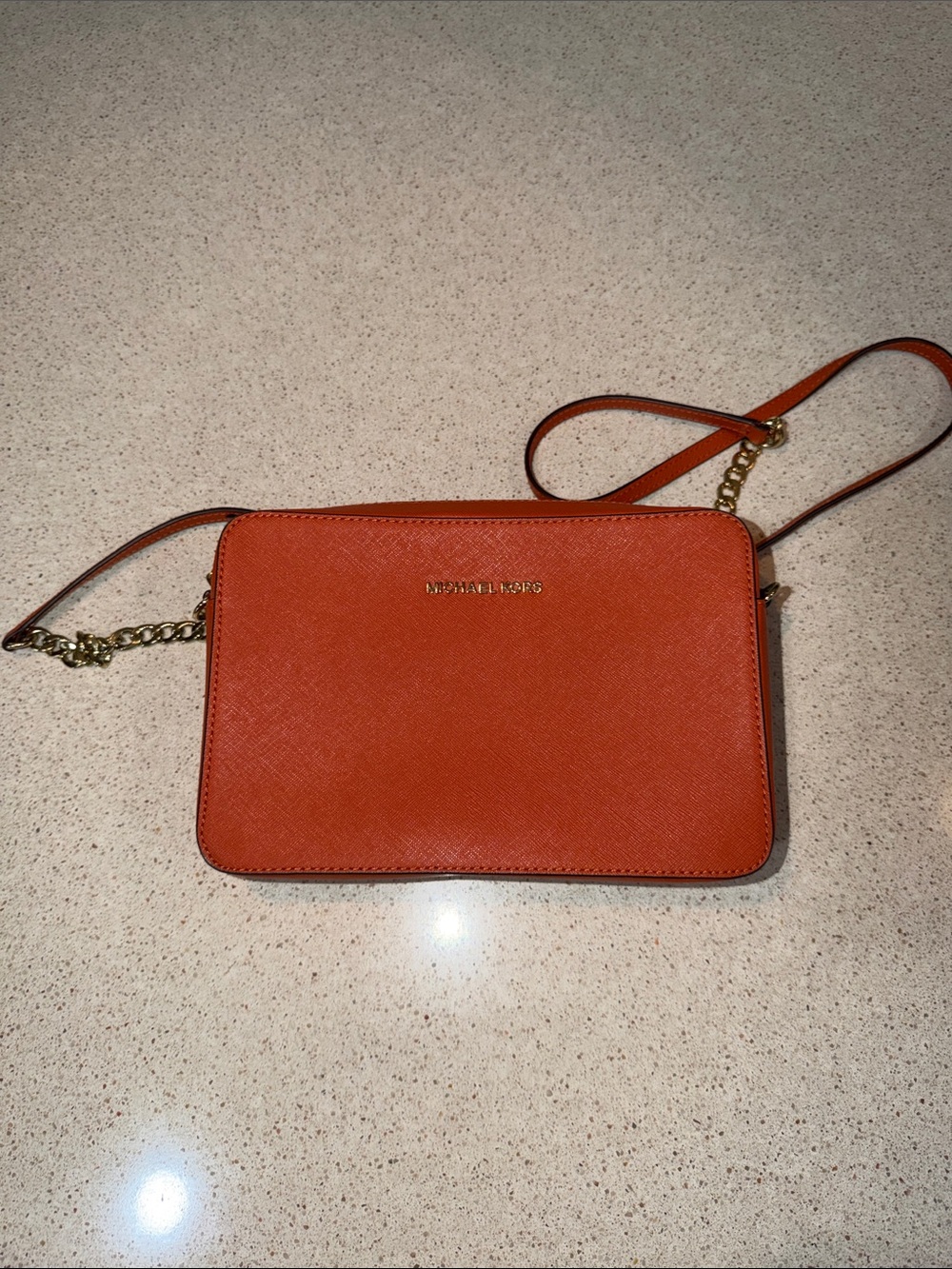 MICHAEL KORS Burnt Orange Saffiano Crossbody with Gold Hardware